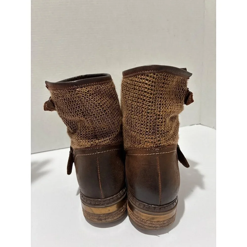 SUNDANCE| Womens Bound For Glory Brown Leather Ankle Buckle boho Boots size 38
